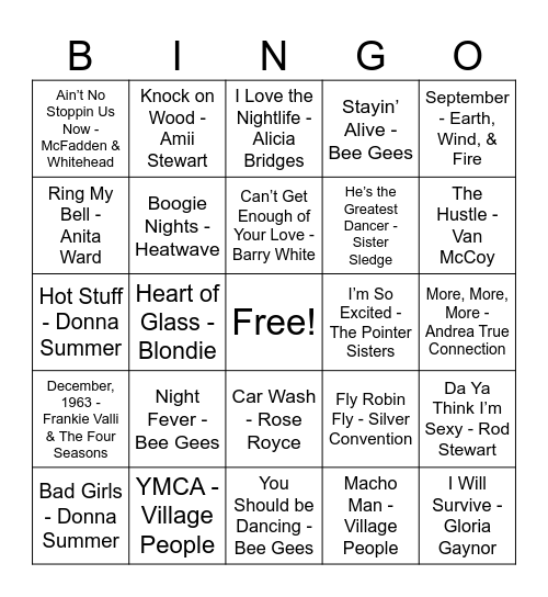 DISCO DISCO Bingo Card