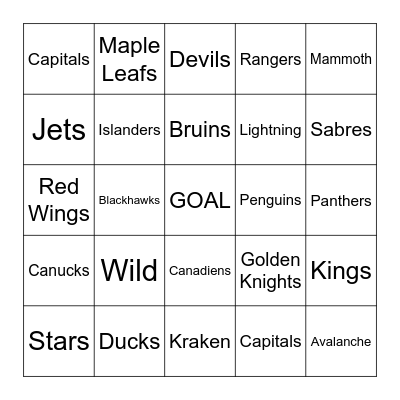 NHL Bingo Card