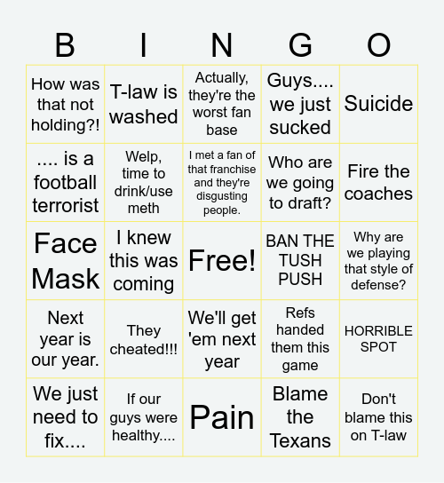 Jaguars Game Thread Bingo Card