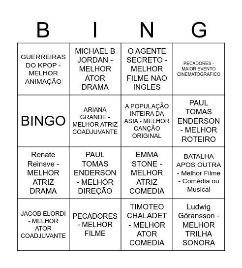 GLOBO DE OURO BINGO Card