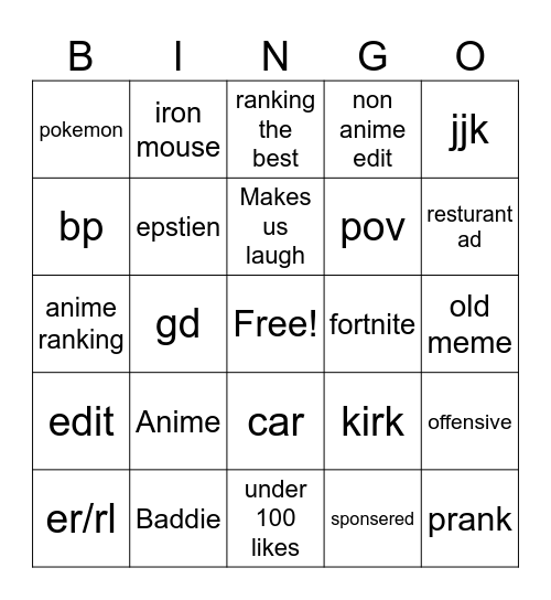 Untitled Bingo Card