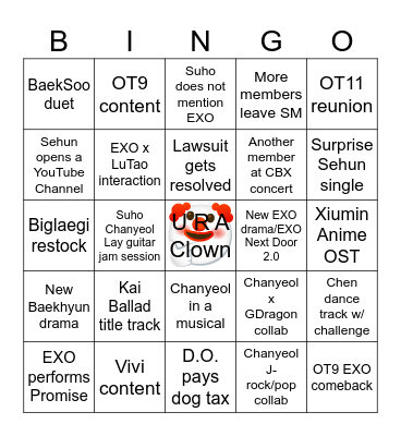 EXOcord 2026 Delulu Bingo Card