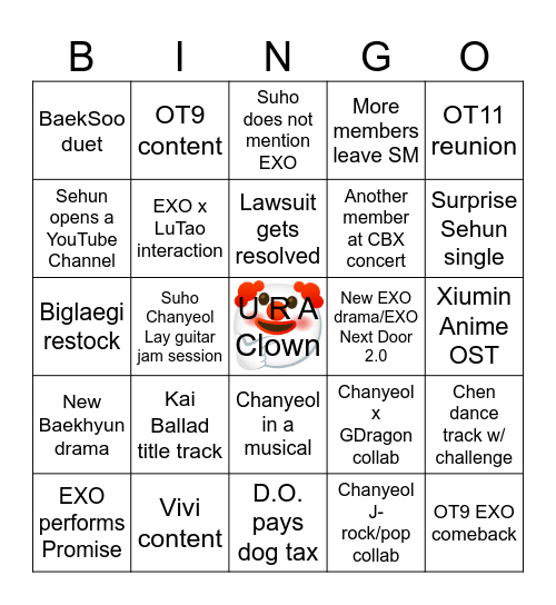 EXOcord 2026 Delulu Bingo Card