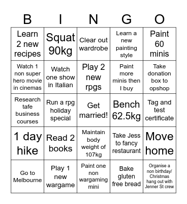2026 goals Bingo Card