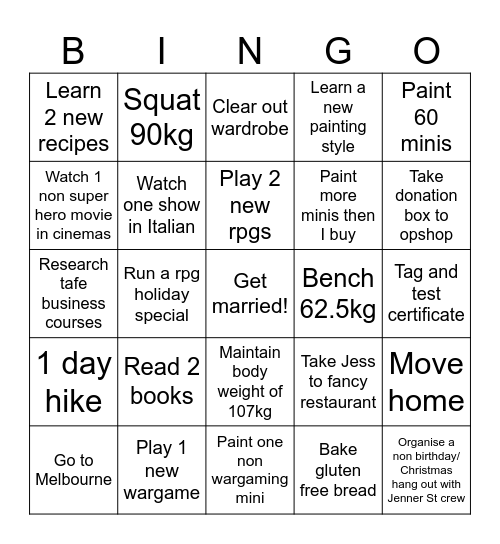 2026 goals Bingo Card