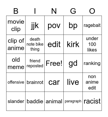 Untitled Bingo Card