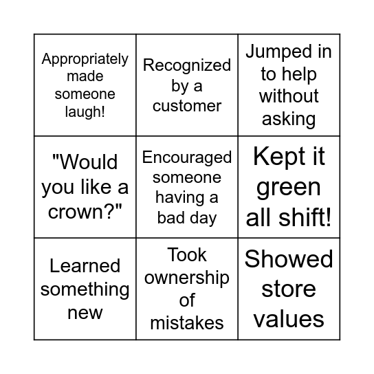 Burger King January BINGO Card