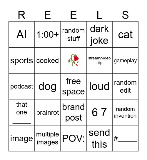 Insta Reels Bingo Card