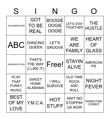 70's 1/18/26 Bingo Card