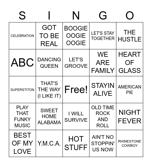 70's 1/18/26 Bingo Card