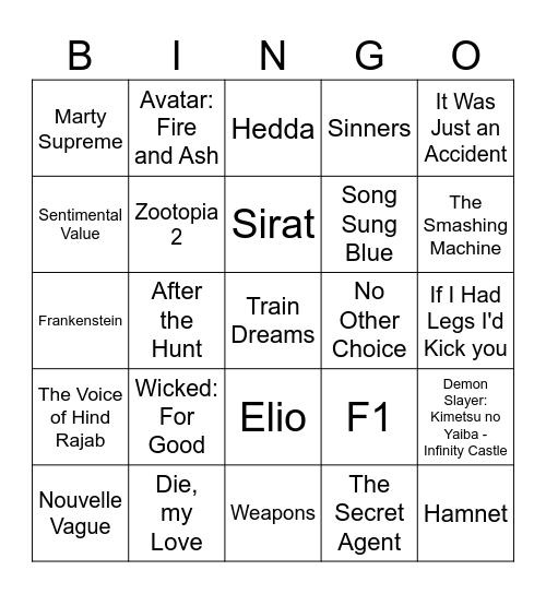 Golden Globes Bingo Card