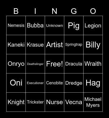 Dead By Daylight Bingo Card