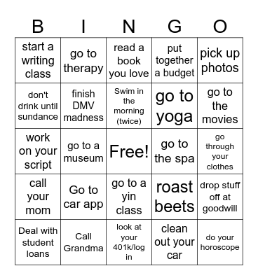 January Bingo Card