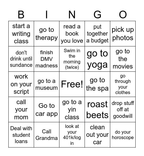 January Bingo Card