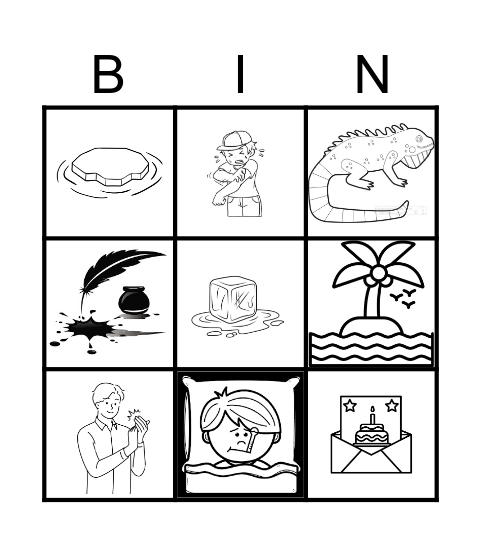 Letter I i Bingo Card