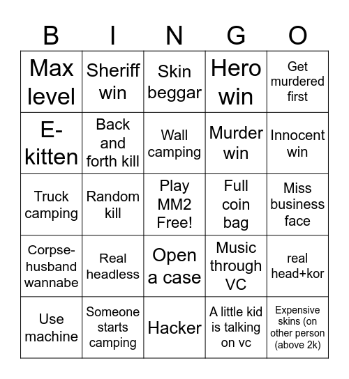 Untitled Bingo Card