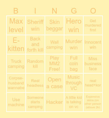 mm2 bingo Card