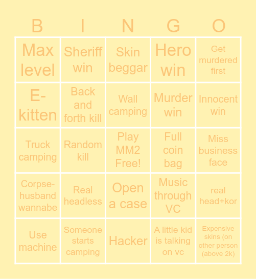 mm2 bingo Card