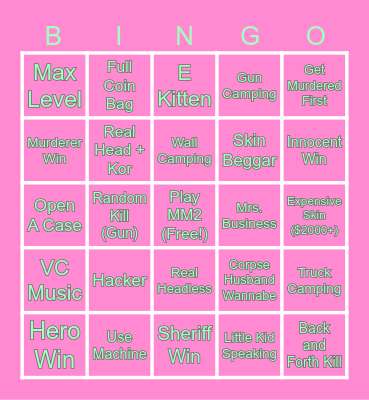 Murder Mystery 2 Bingo Card