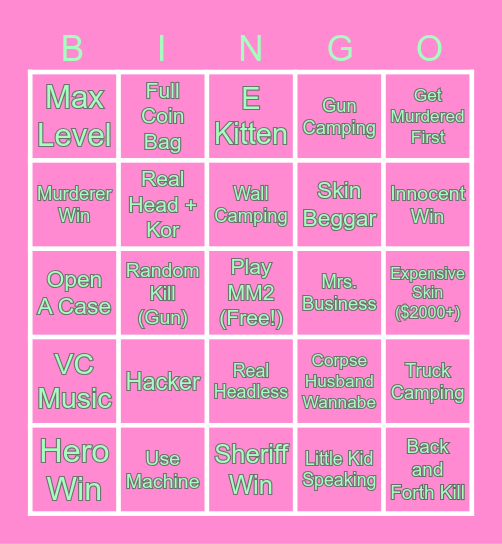 Murder Mystery 2 Bingo Card