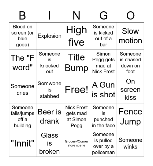 Cornetto Trilogy Card Bingo Card