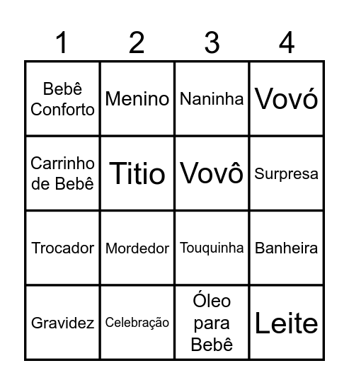 Chá Revelação Bingo Card