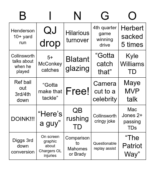 SNF Bingo Card