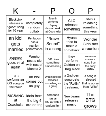 K-POP 2026 Bingo Card