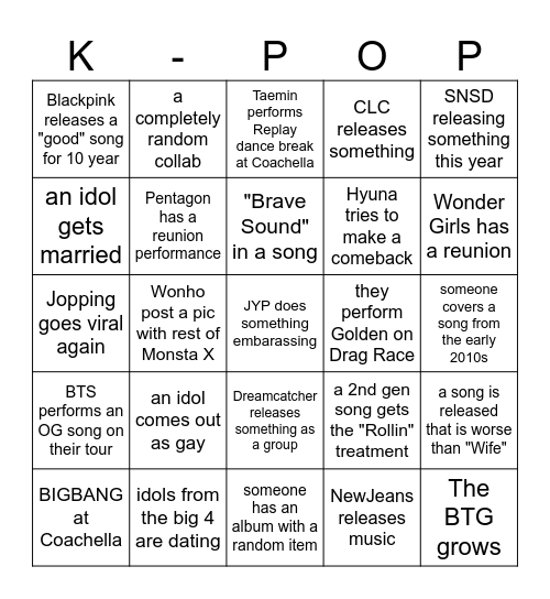 K-POP 2026 Bingo Card