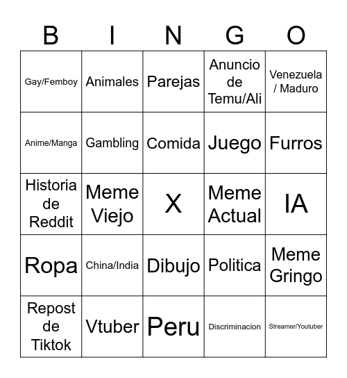 Bingo de Reels Bingo Card