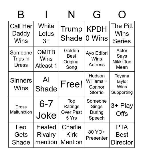 Golden Globes Bingo Card