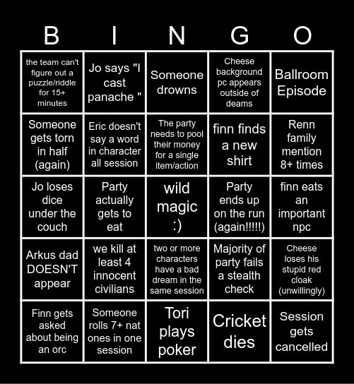dnd bingo Card