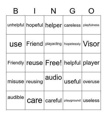 Root Word BINGO Card