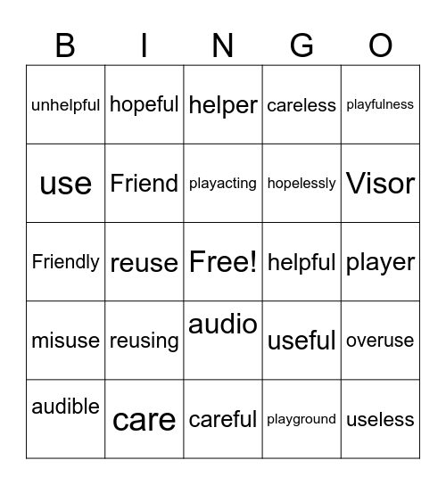 Root Word BINGO Card