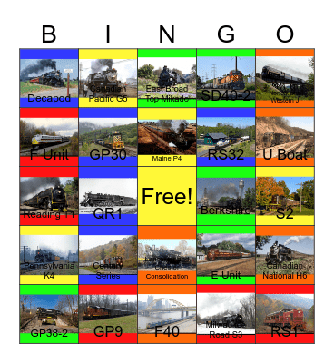 Pennsylvania and other Railroads in Pennsylvania that I would like to take photographs with Carmen one day Bingo Card