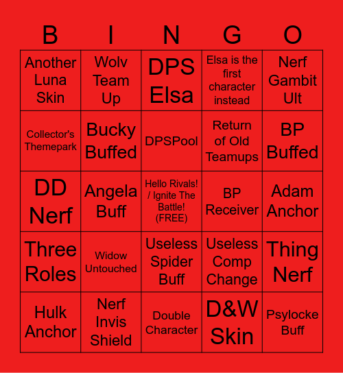 Season 6 Bingo Card