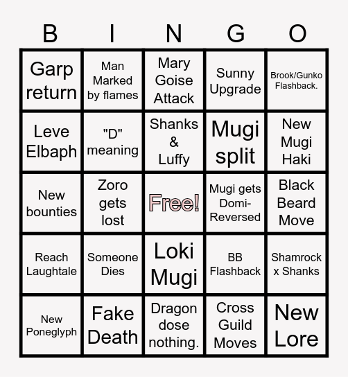 One Piece 2026 Bingo Card