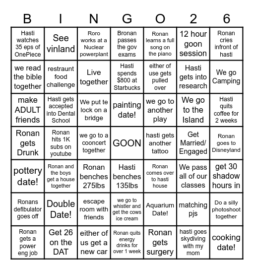 2026 BINGO Twin Edition Bingo Card