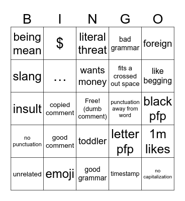 Mr Beast comment section Bingo Card
