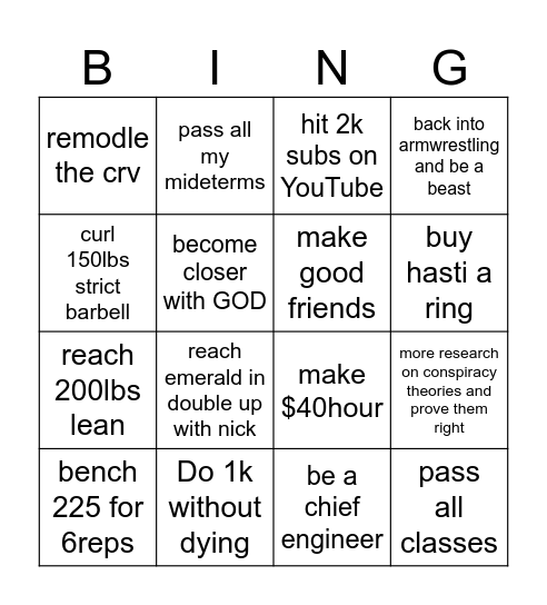 Ronan 2026 Bingo Card