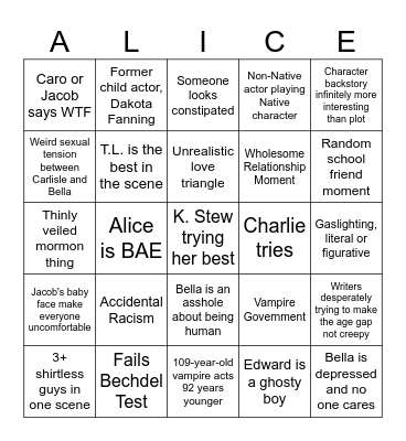 Bad Movie Bingo: New Moon Edition Bingo Card