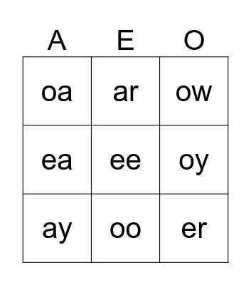 Phonics Bingo Card