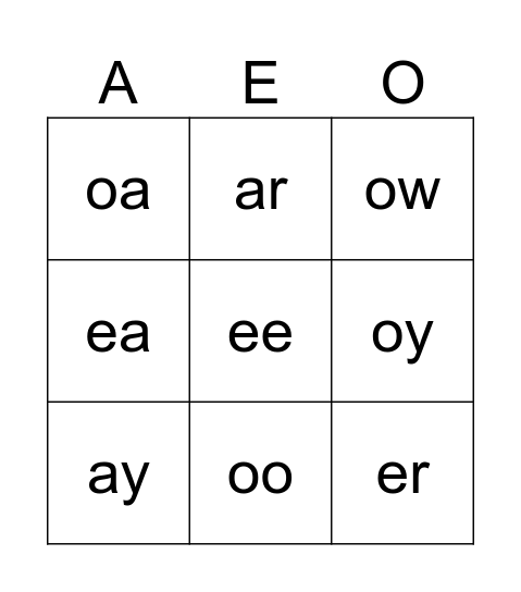 Phonics Bingo Card