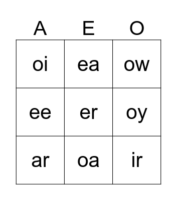 Phonics Bingo Card