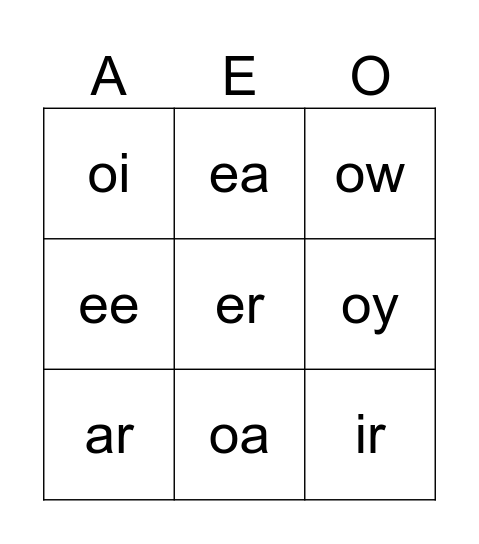 Phonics Bingo Card
