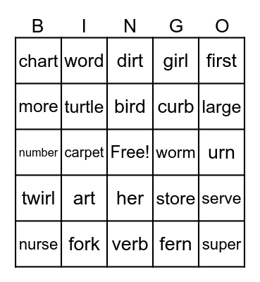 R-Controlled Vowels Bingo Card