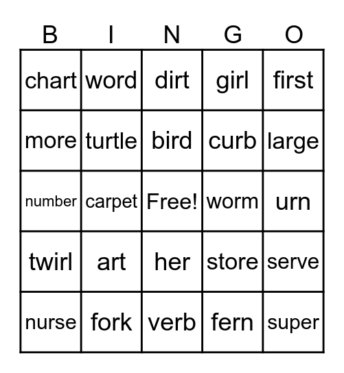 R-Controlled Vowels Bingo Card