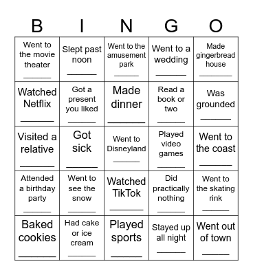 Back to School Bingo Card