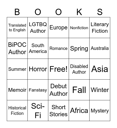 2026 Book Bingo Card