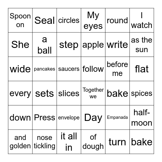 Empanada Day Bingo Card